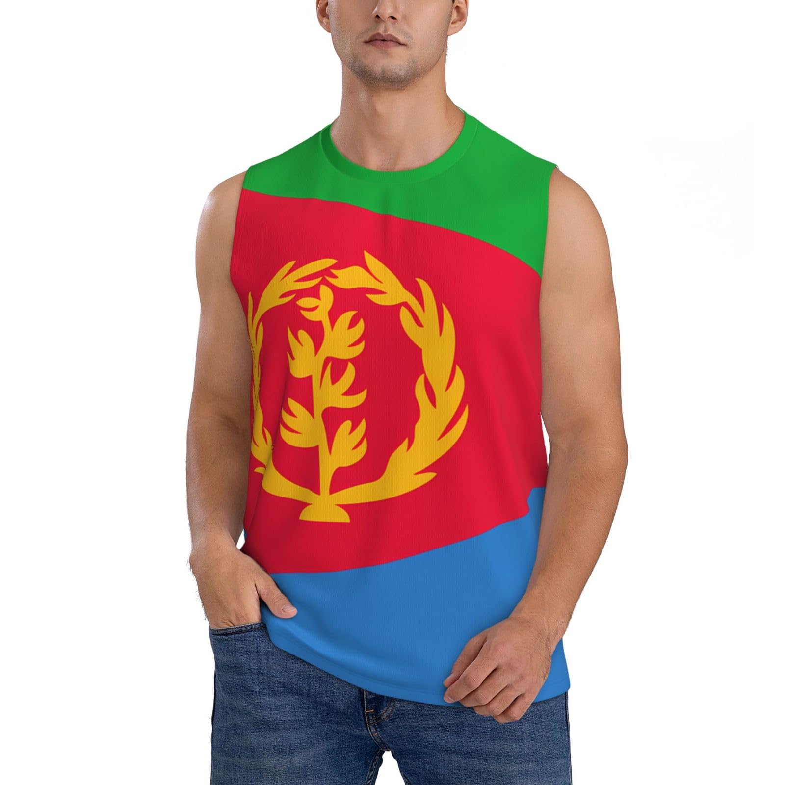 Erwqavc Men's Black S Athletic Tank Tops, Eritrean Flag Print Sleeveless Muscle Shirts, Quick Dry Breathable Mesh Workout Tees