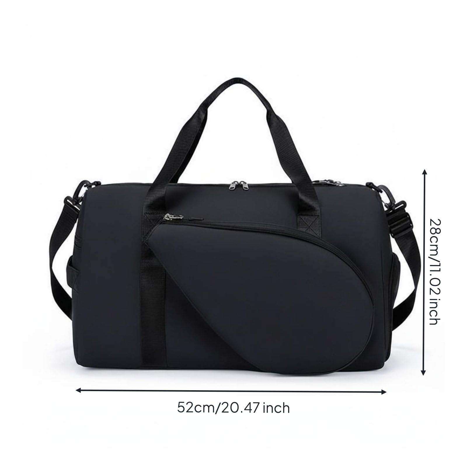 Funda para Equipo Deportivo Bolsa Deportiva Bolso de Gimnasio Bolso de Viaje Mochila de Ráqueta con Bolsillo para Calzado Ventilado y Asa de Mano, Array, Negro