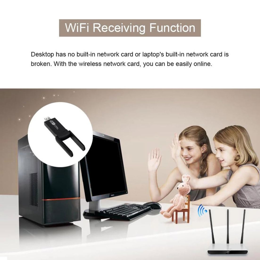 Adapter USB WiFi 2.4G + 5.8G 1200Mbps Dwuzakresowy bezprzewodowy adapter anteny internetowej Dongle Karta sieciowa/200