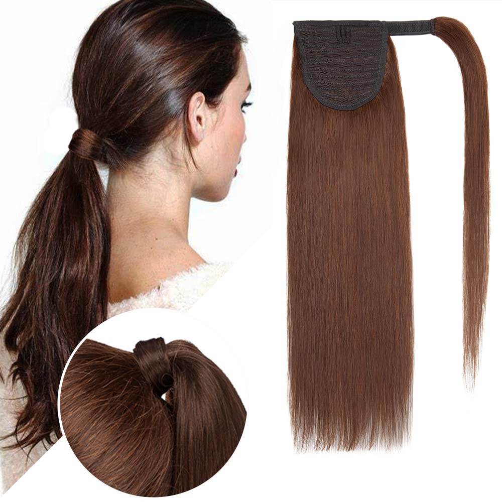 Hairro Ponytail Extension Human Hair Pony Tail Hair Extensions Real Hair Warp Around Ponytails Clip On Ponytail Hairpieces Remy Hair Piece Clip In Ponytail For Women 20inch 95g #04 Medium Brown