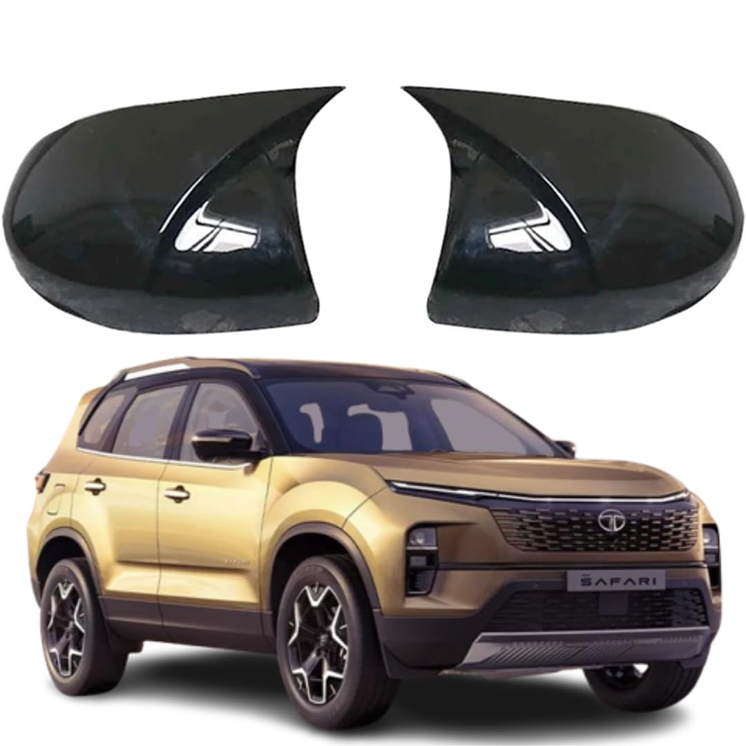 Left and Right Premium Black glossy Bat-man Mirror Cover Clip-on Horn Side Mirror Caps Compatible with Tata Safari (2025-2026)-image-20