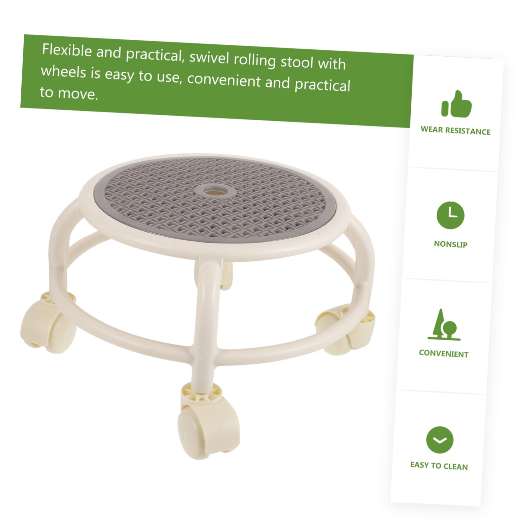 Tabouret à Roulette Pivotant Rond en Plastique, Confortable et Simple, pour Salon de Beauté et Usage à Domicile