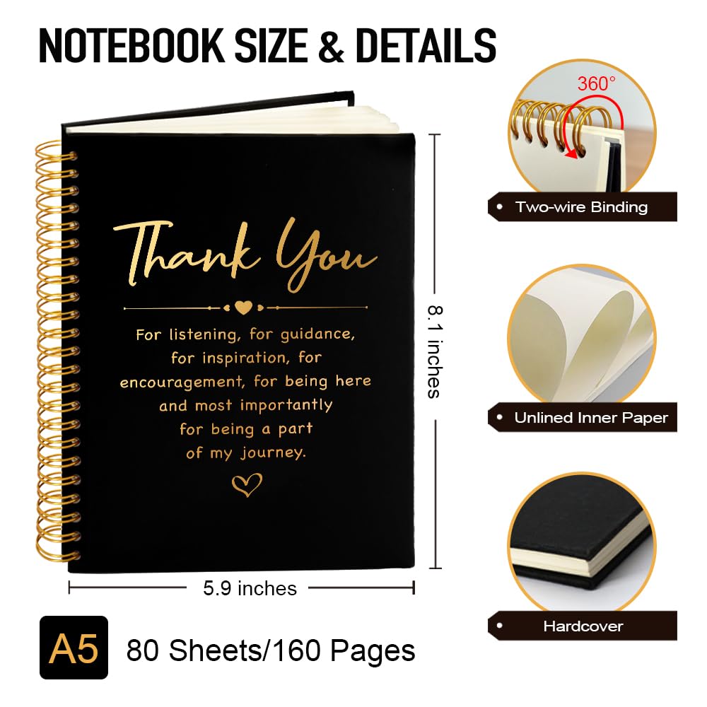Msticey Quaderno a spirale con 160 pagine bianche con copertina rigida in lamina d'oro, regalo di apprezzamento per dipendenti, dirigenti, membri del team, regalo di ringraziamento per colleghi e