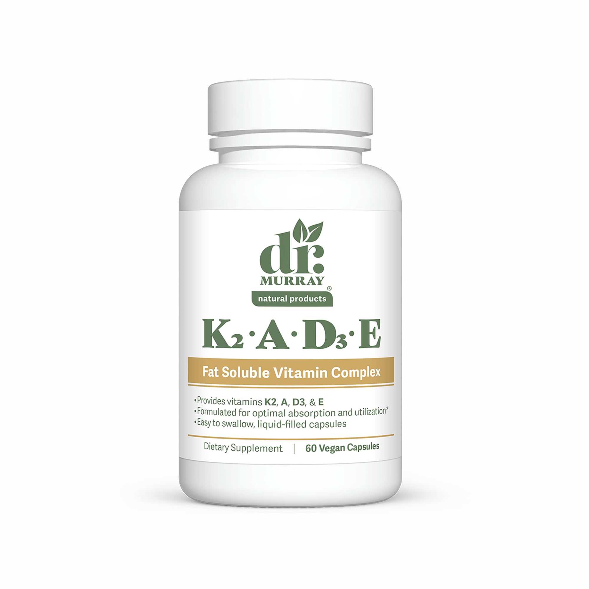 Dr. Murray's Vitamin K2 D3 A E Liquid Vegan Capsules, Bone & Immune, 60 Ct 60 Count (Pack of 1)