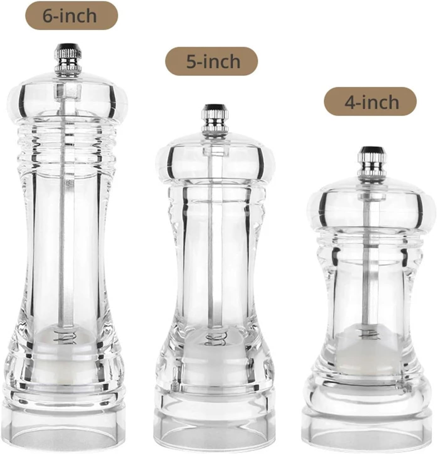 Acrylic Salt and Pepper Grinder Set with Adjustable Ceramic Rotor, Clear Kitchen Shakers(1X6 inch)