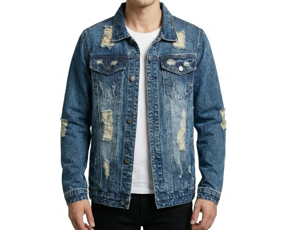 RANMCC Men's Stretch Vintage Washed Denim Jacket