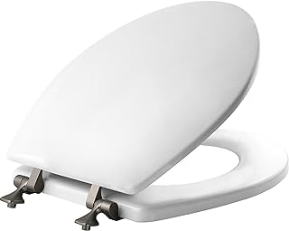 MAYFAIR 844BN 000 Toilet Seat with Brushed Nickel Hinges will Never Come Loose, ROUND , White