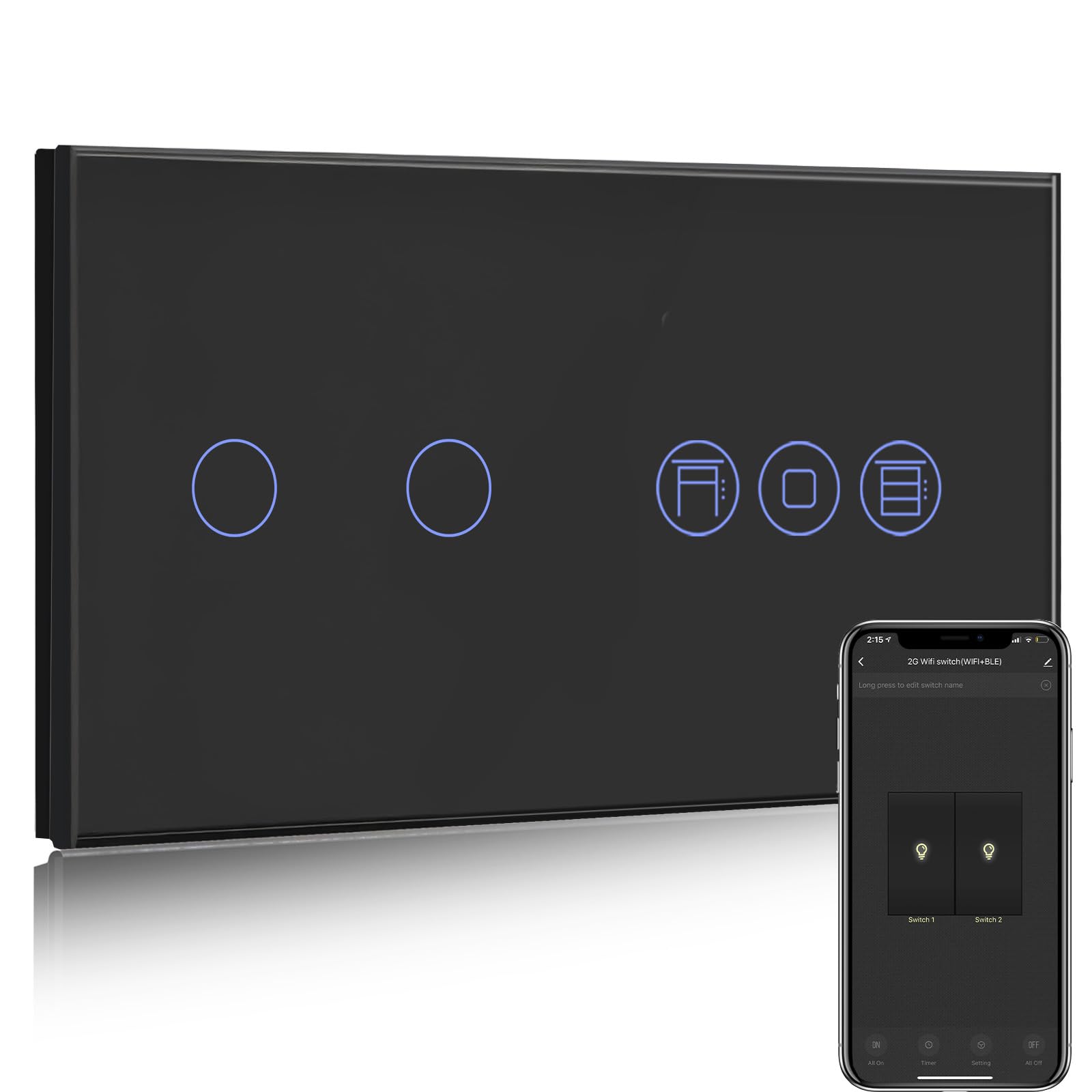 BSEED WLAN-Schalter mit Touchscreen, Wandschalter, WiFi, kompatibel mit Alexa und Google Home, kabelloser Wechselschalter mit Touchscreen (neutrale Zeile erforderlich)