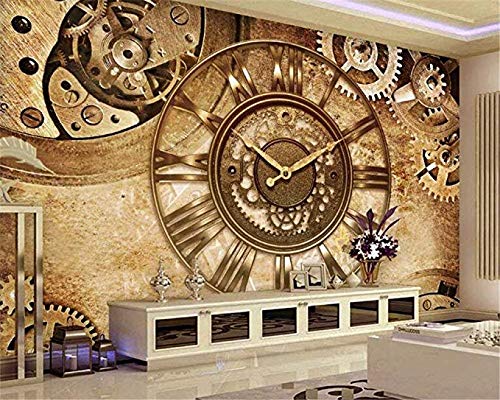 Papier peint style minimaliste horloge vintage pour grand salon