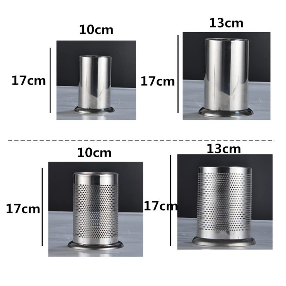 STOBAZA Thicken Stainless Steel Utensil Holder with Holey Base for Countertop Storage Organizer Sleek Design for Kitchen Tools