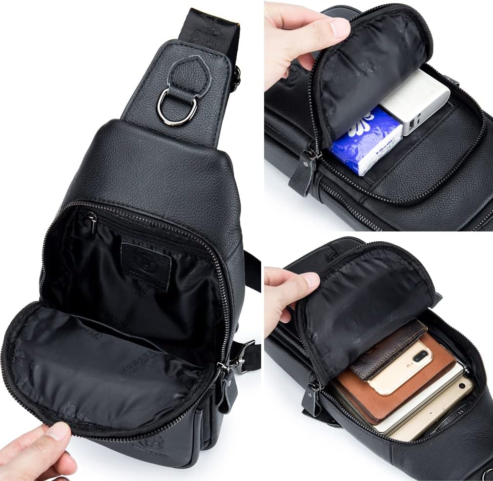 KPYWZER Vintage Leather Sling Bag Backpack for Men Crossbody Shoulder Chest Day Pack Backpacks - Image 5