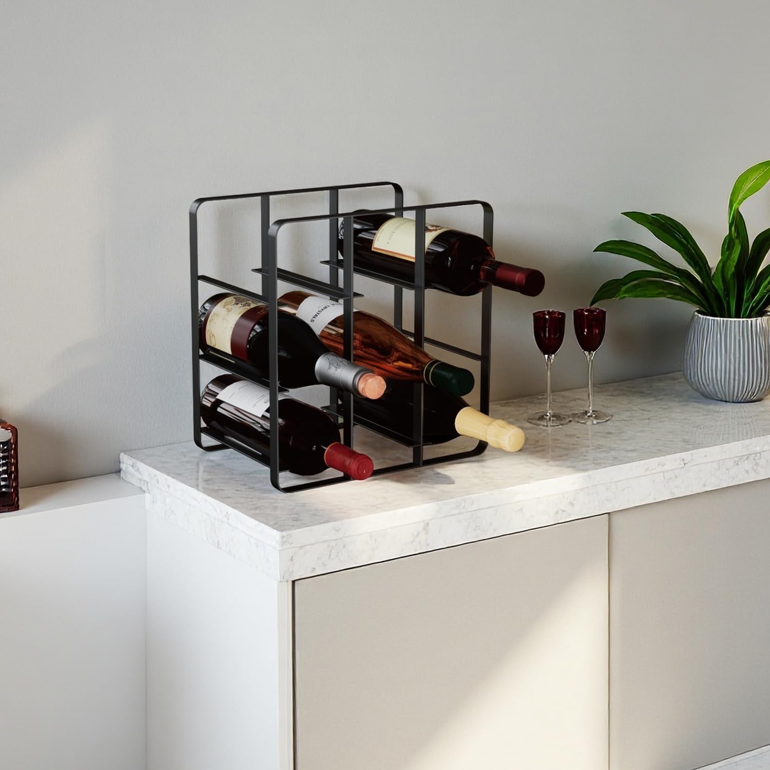 Buruis - Botellero de Metal para 9 Botellas de Vino, Soporte para Almacenamiento de Vino