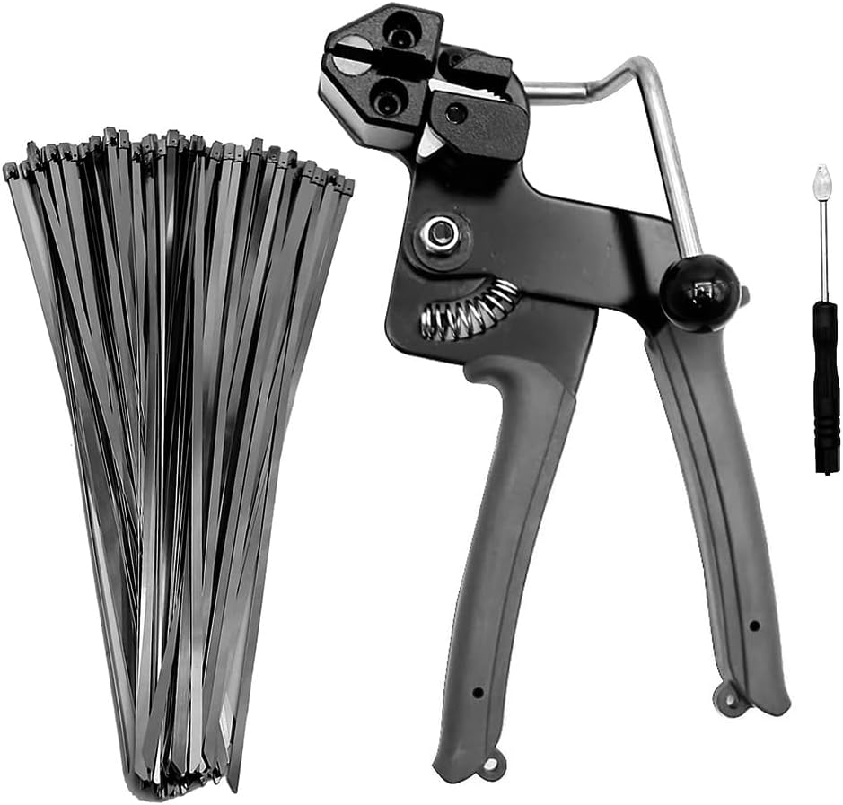 ステンレススチール製ケーブルタイ切断ツール、100個のケーブルタイ付き、セルフロックジップタイ用ブラック