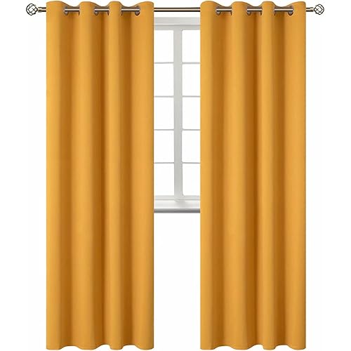 BGment Room Darkening Curtains 95 Inches Long - Grommet Thermal Insulated Drapes Window Treatment Curtains for Bedroom, 2 Panels, 52 x 95 Inch, Mustard Yellow