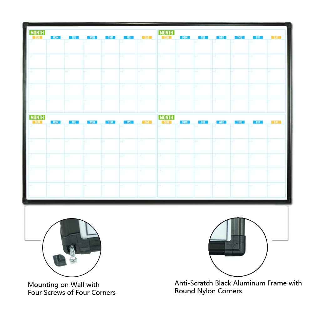 Buy Lockways 36" x 24" Dry Erase Calendar Whiteboard, 4 Month