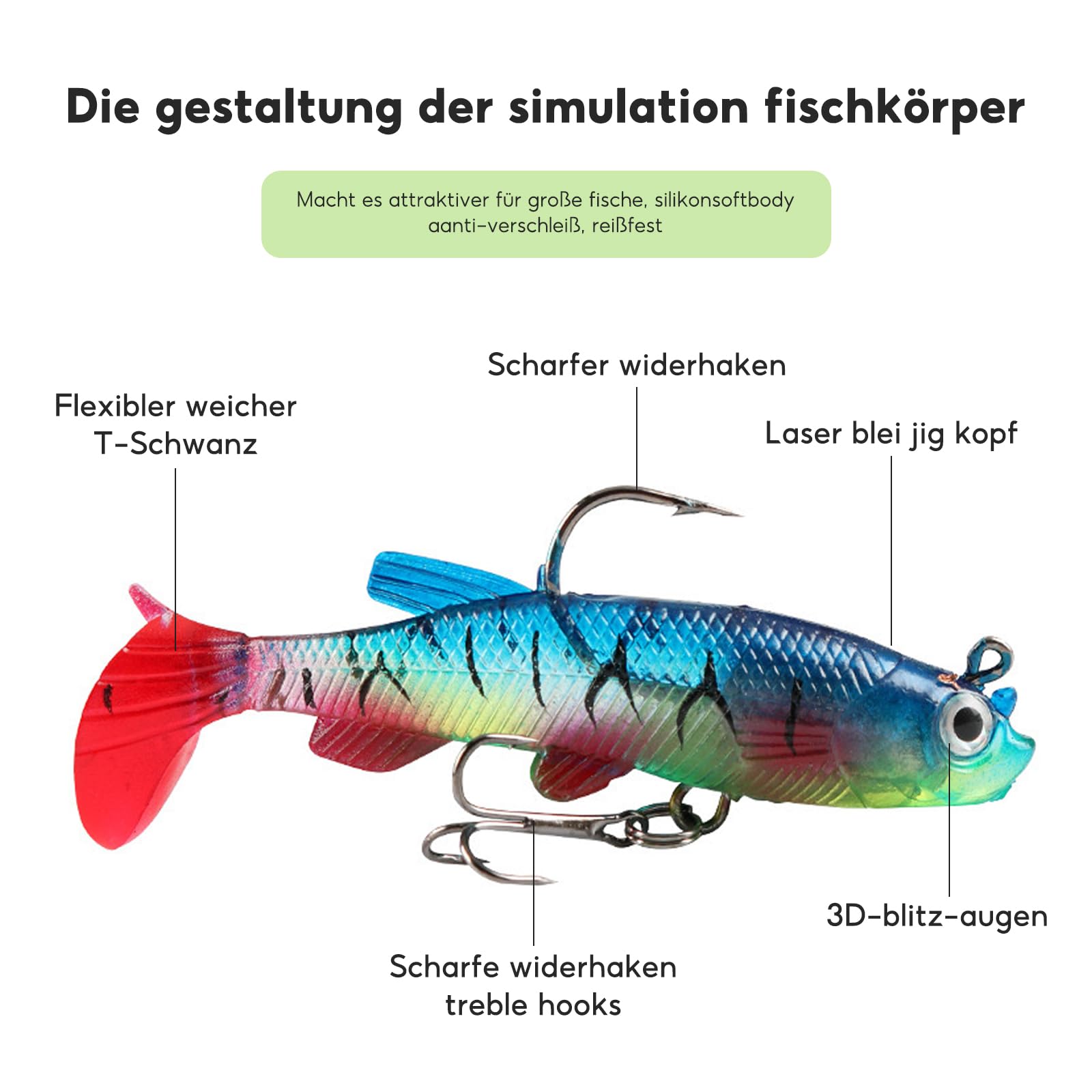 Juego de señuelos de pesca, 10 unidades, peces de goma con cabeza de jig, señuelos artificiales, señuelos de goma, agua dulce y salada, regalo para perca, mandarina suave, boca de caballo, tilapia