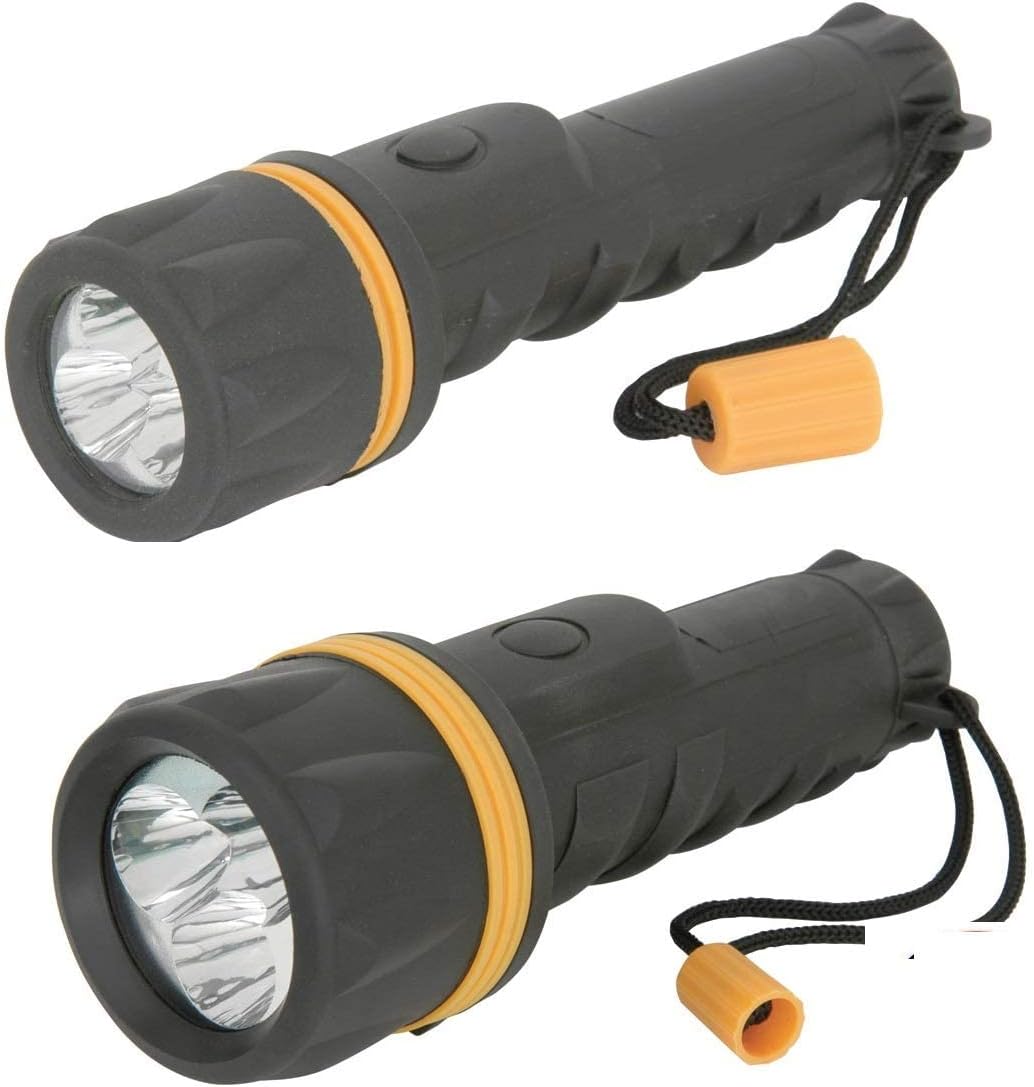 Two Pack Home & Bag LED Torches Large Rubber Body Heavy Duty