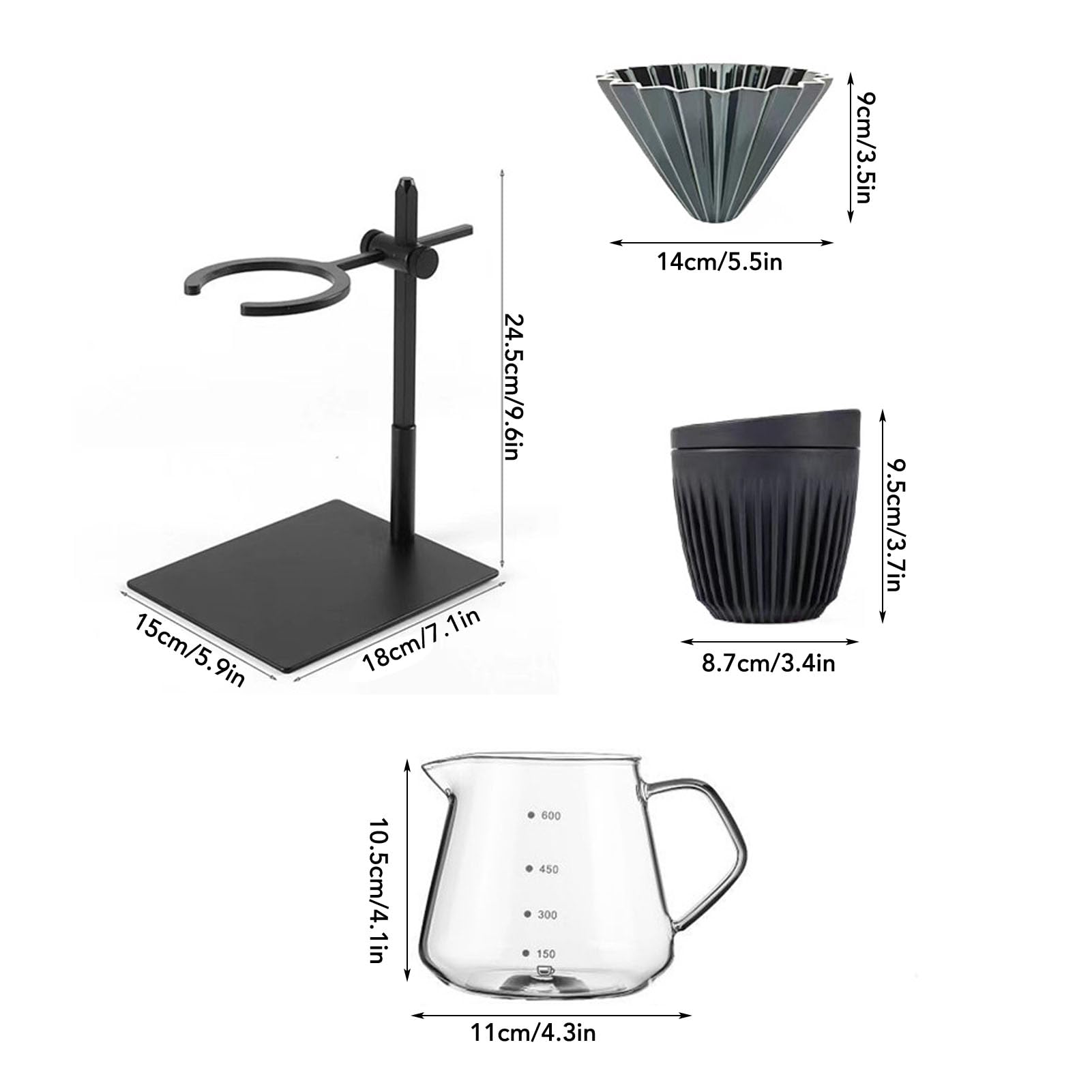 Vierta sobre el Soporte de Goteo de café Estación de Goteo de café de Fácil Limpieza de Doble Capa con Jarra de Vidrio Taza de café Taza de Filtro para Hacer café