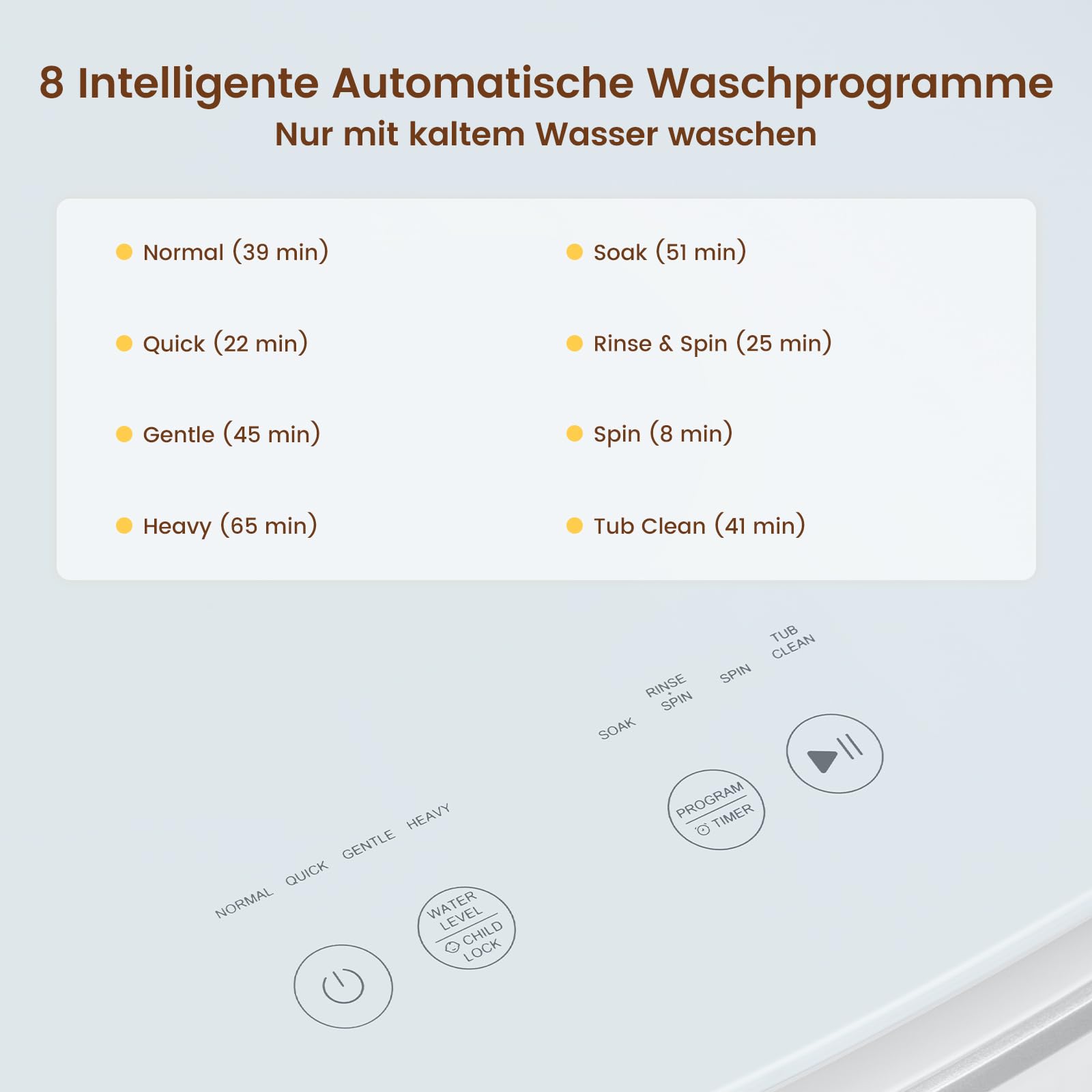 HAVA Mini Waschmaschine, 3 kg Fassungsvermögen, Ablaufpumpe | 8 Waschprogramme, Wasserablauf nach oben, 4 Wasserstände, Kindersicherung, Startzeitvorwahl, Vollautomatische Funktionen