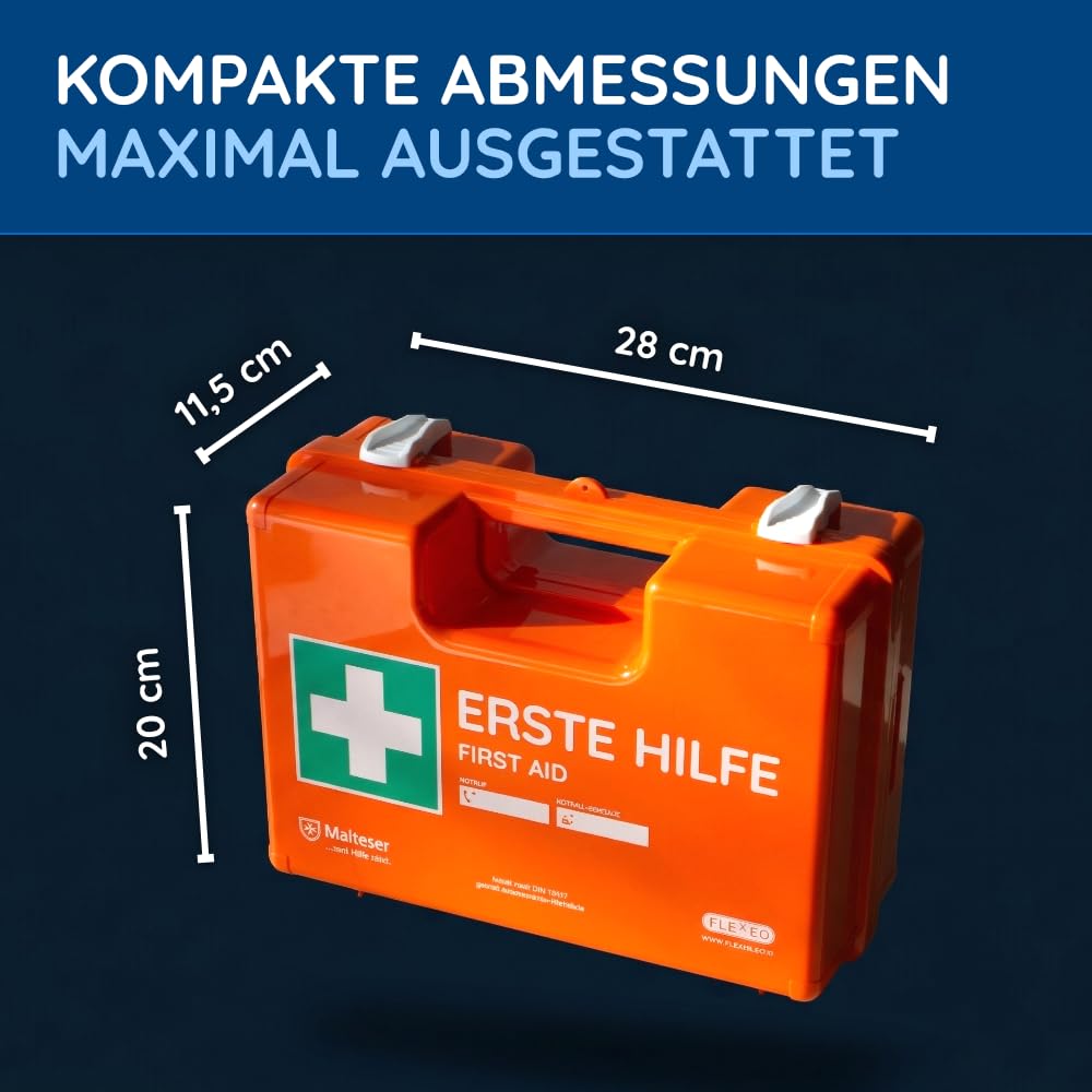 Erste Hilfe Koffer nach neuer DIN 13157:2021 | Gefüllt, inkl. Wandhalterung, 5x Aufkleber, Prüfsticker & 3x Plomben | Erste Hilfe Kasten/Verbandkasten für Betriebe, Unternehmen, Büro & Zuhause