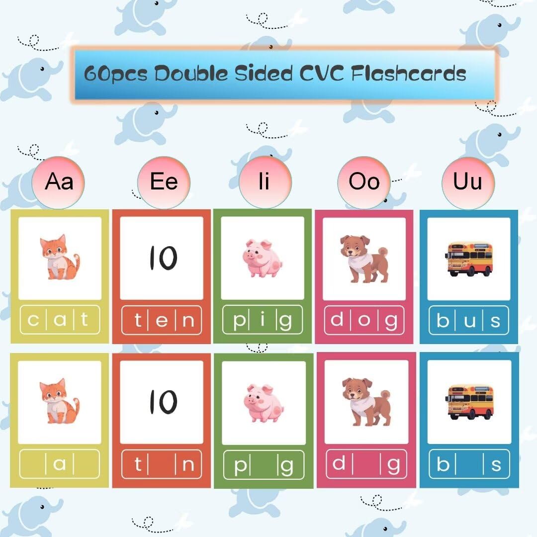 CVC Word Flash Card Games Sight Words Reading Writing Spelling FlashCards for Kindergarten, Toddler Preschool Phonics Learning Activities, Montessori Educational Toys for Kid Age 3 4 5 6…