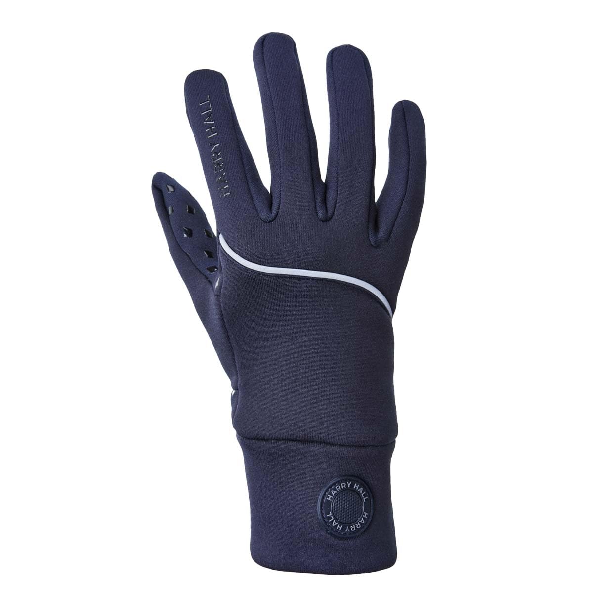 Harry Hall Junior Thermal Equestrian Gloves - Versatile 4-Way Stretch, Fast Drying, with Silicone Print Grip & Reflective Detail - Navy Blue - LGE