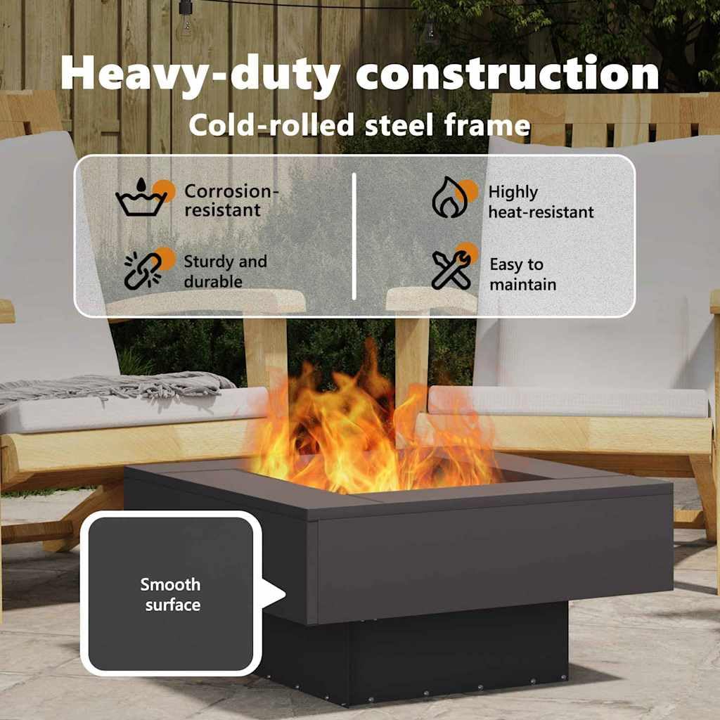 vidaXL Feuerstelle Schwarz 60 x 60 x 30 cm Stahl, Stylischer moderner Feuerplatz, quadratische Feuerstellen für draußen, langlebige Heizlösung und Dekoration