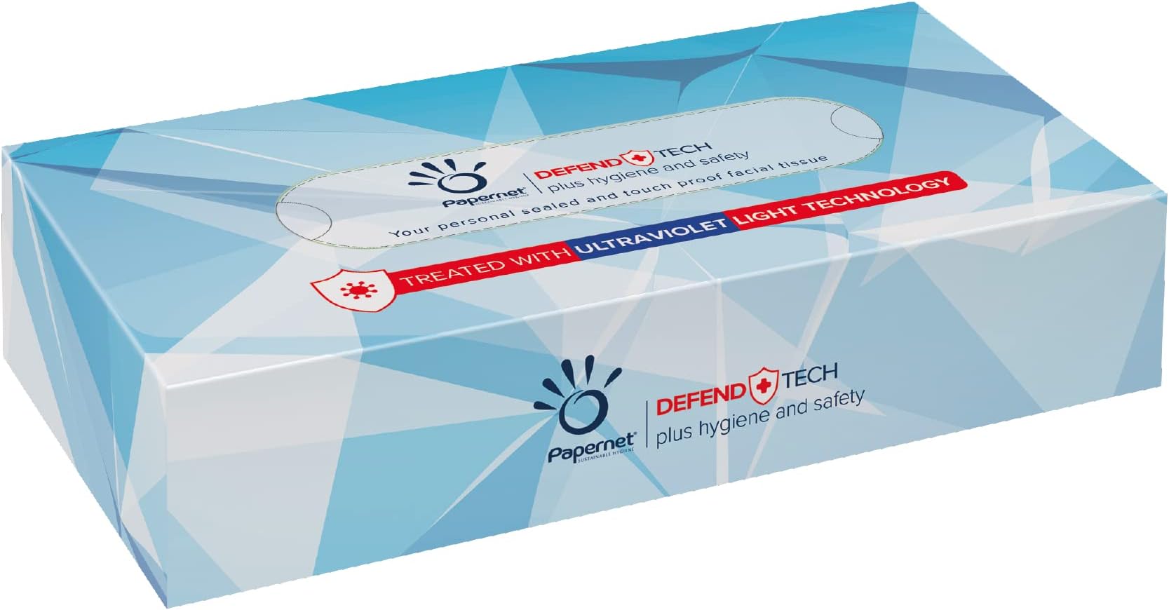 Papernet Defend Tech - Facial Tissues 415938, 100 Services Per Pack, In Pure Cellulose, Treated With Uv Rays, 2 Plies Veils, Size 20X21 Cm