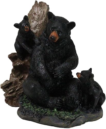 Ebros Gift Figura rústica de oso negro, madre y sus cachorros en el bosque, 6 pulgadas de alto, diseño de oso de la naturaleza, cabaña familiar,
