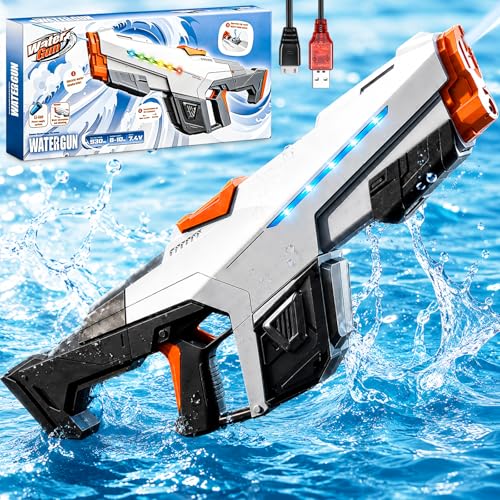 Elektrisch Wasserpistole Elektrische Kinder Erwachsene - 610ML Automatische Wasserspritzpistole mit Licht Wasserpistole Große Reichweite 810M Electric Water Gun Spielzeug für Pool Strand Garten