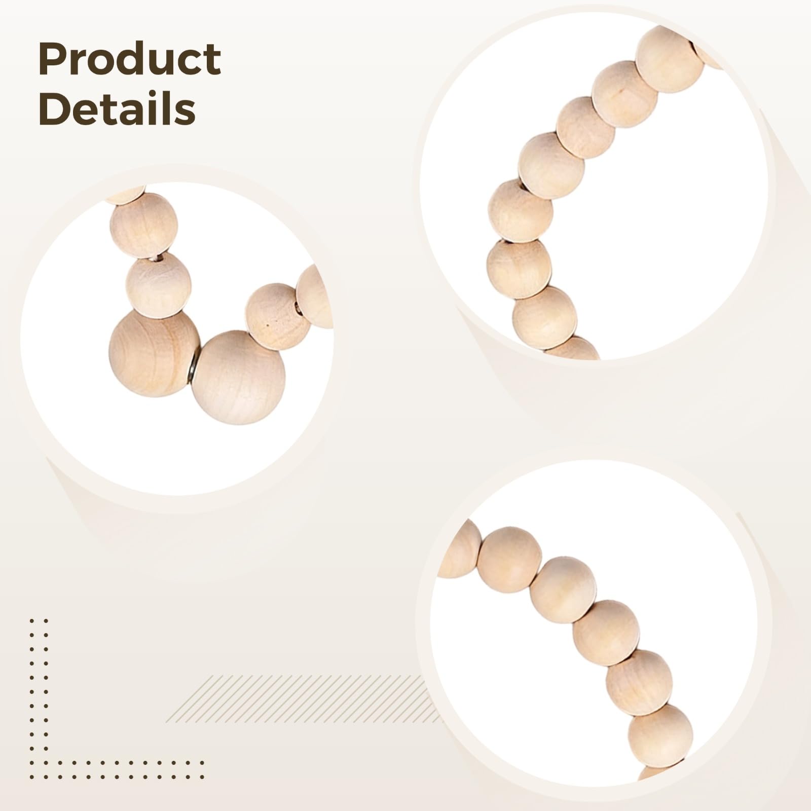 Lot de 4 embrasses pour Rideaux en Perles de Bois, Maintien Ferme, embrasses décoratives au Style Bois Rustique, Corde pour fenêtre bohème, sans perçage, pour Maison, Ferme, Bureau