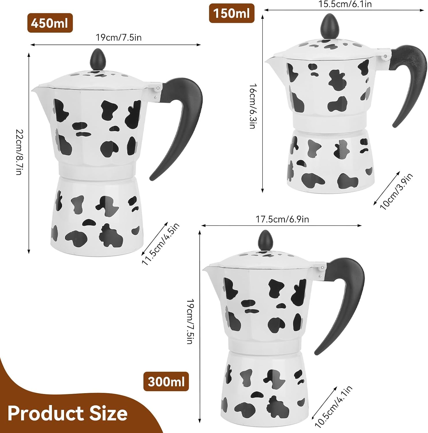 Stovetop Espresso Maker, Milk Cow Moka Pot Coffee Maker 3/6/9 Cup Aluminium Portable Coffee Pot for Home Cafe Outdoor Activities Camping Travel (5oz 3cup)