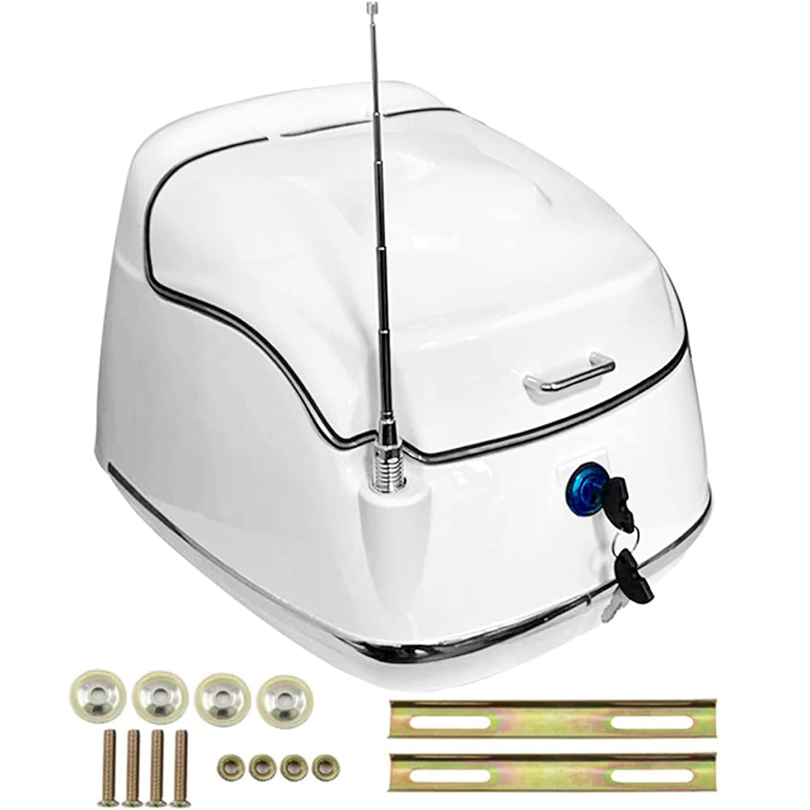 KFGISD, 35L Motorcycle Tail Box Trunk Luggage Lockable Storage Case with Backrest, Waterproof Scooter Plastic Tail Box ,Motorcycle Top Box(White)