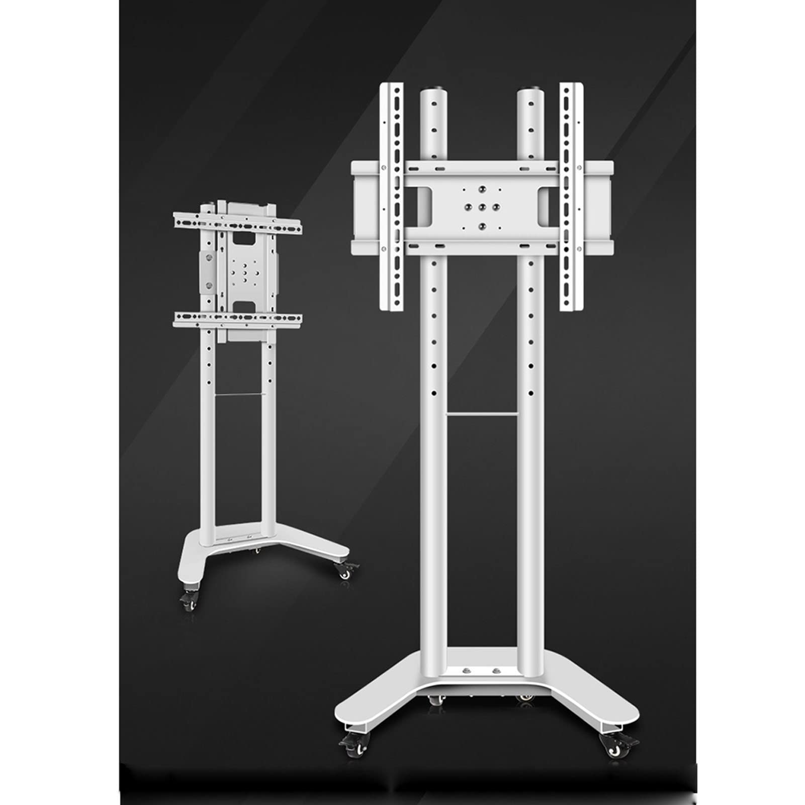 HPTHLY Mobile Tv Cart On Wheels - For 32-60 Inch Screen Tvs, Height Adjustable Floor Tv Stand Holds, Horizontal And Vertical Screen Rotation Rolling Tv Stand, Up To 80Kg (White)