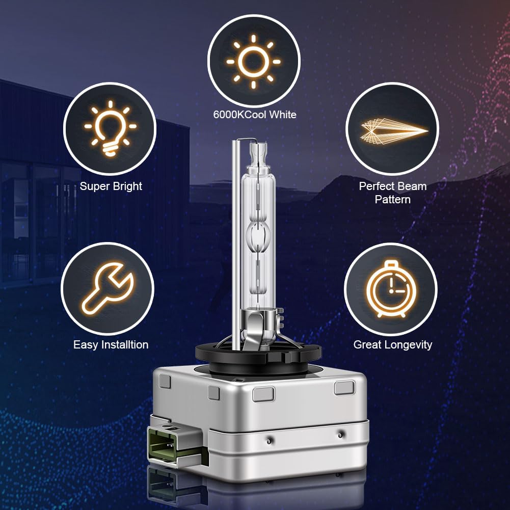 Erato D3S Xénon HID Ampoules Voiture, 6000K 35W Diamond Blanc Froid Ampoule Xenarc Décharge au Xénon 12V Remplacer HID Kit de Conversion Ultra Lumineux Phares Mise à Niveau étanche, 2 Lampes