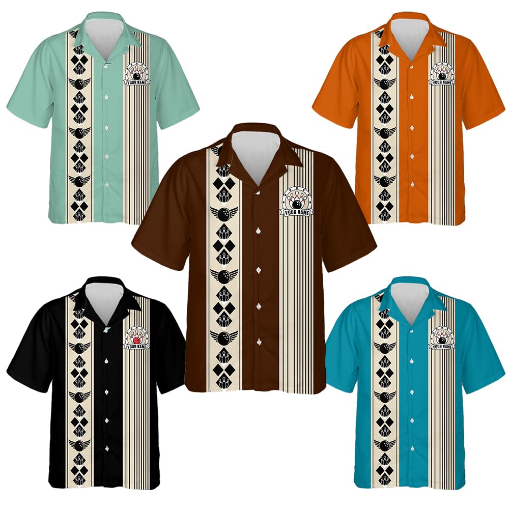 Retro Bowling Shirts for Men, Custom Mens Bowling Button Down Shirts, Bowling Team Shirt, Bowler Shirts for Bowling Lovers Size 3XL