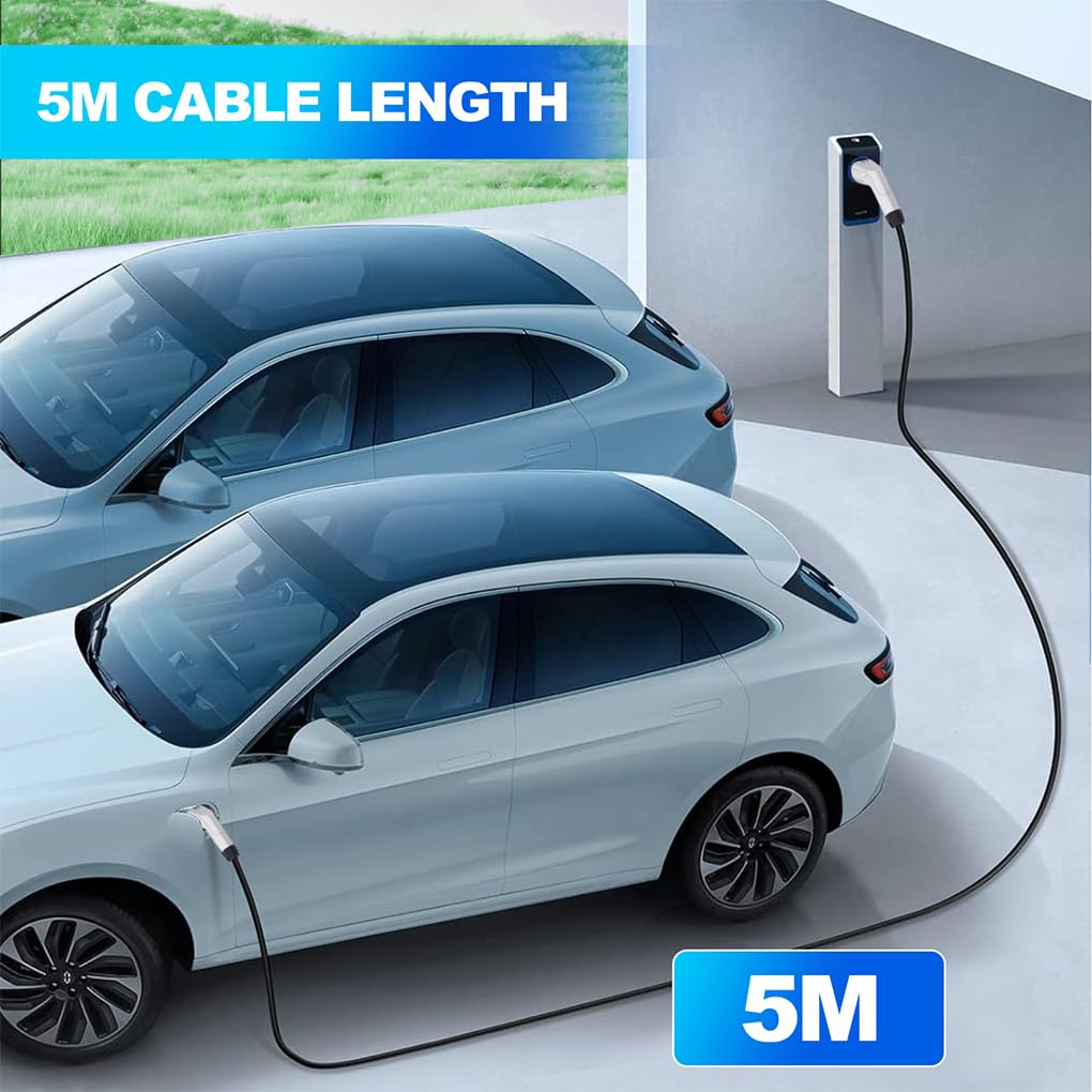 Cable de Carga fiable para vehículos eléctricos, 5M 16A 3.5KW Negro 1P | carga tipo 2 a EV práctico, completo con bolsa de viaje. Extensión para EV con bolsa de transporte.