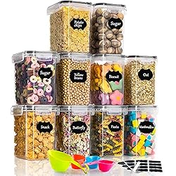 GoMaihe 1.6L Botes Cocina, Juego de 10 Piezas de Recipiente de Botes Cocina Almacenaje de Plástico de Alimentos Sellados con Tapa, Se Utiliza para Almacenar Cereales, Pasta, Arroz, Harina, Etc
