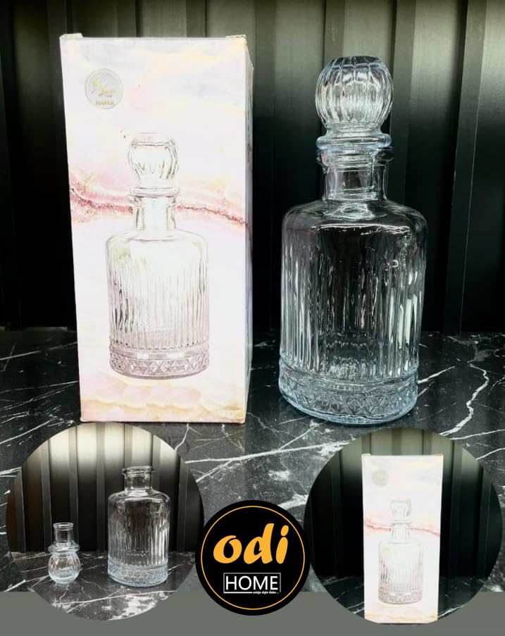 Odi Home Cam Karaf Sürahi ve 2 Adet 265 ml Bardak - Viski Seti - Su Meşrubat Viski Şişesi 1100 ml