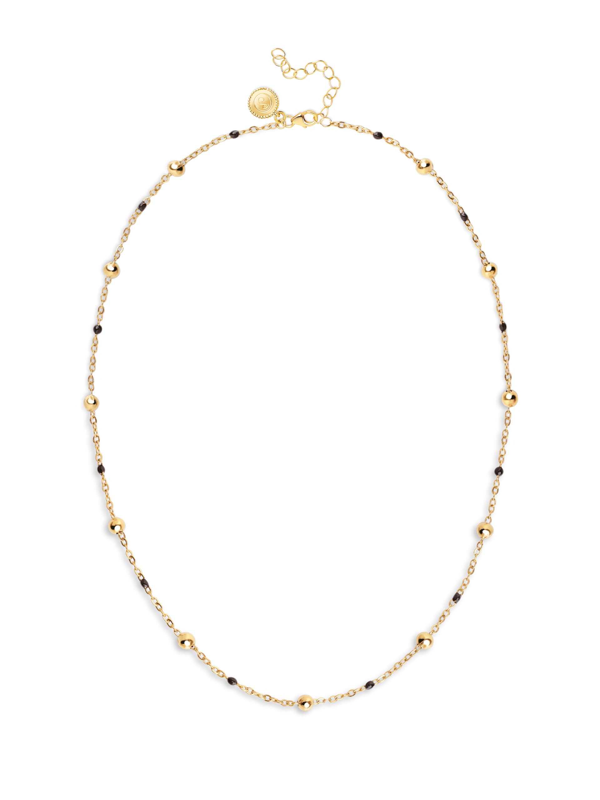 SINGULARU - Naszyjnik w kropki L czarna emalia. Stal nierdzewna z warstwą złota 18 Kt. Regulowany łańcuszek 40 cm. Biżuteria dla kobiet