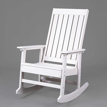 LAZZO Patio Rocking Chair, Large Recycled Plastic Rocker Chair, 1 Person Indoor & Outdoor Porch Rocking Chair for, Garden, Yard, Living Room, Entryway White