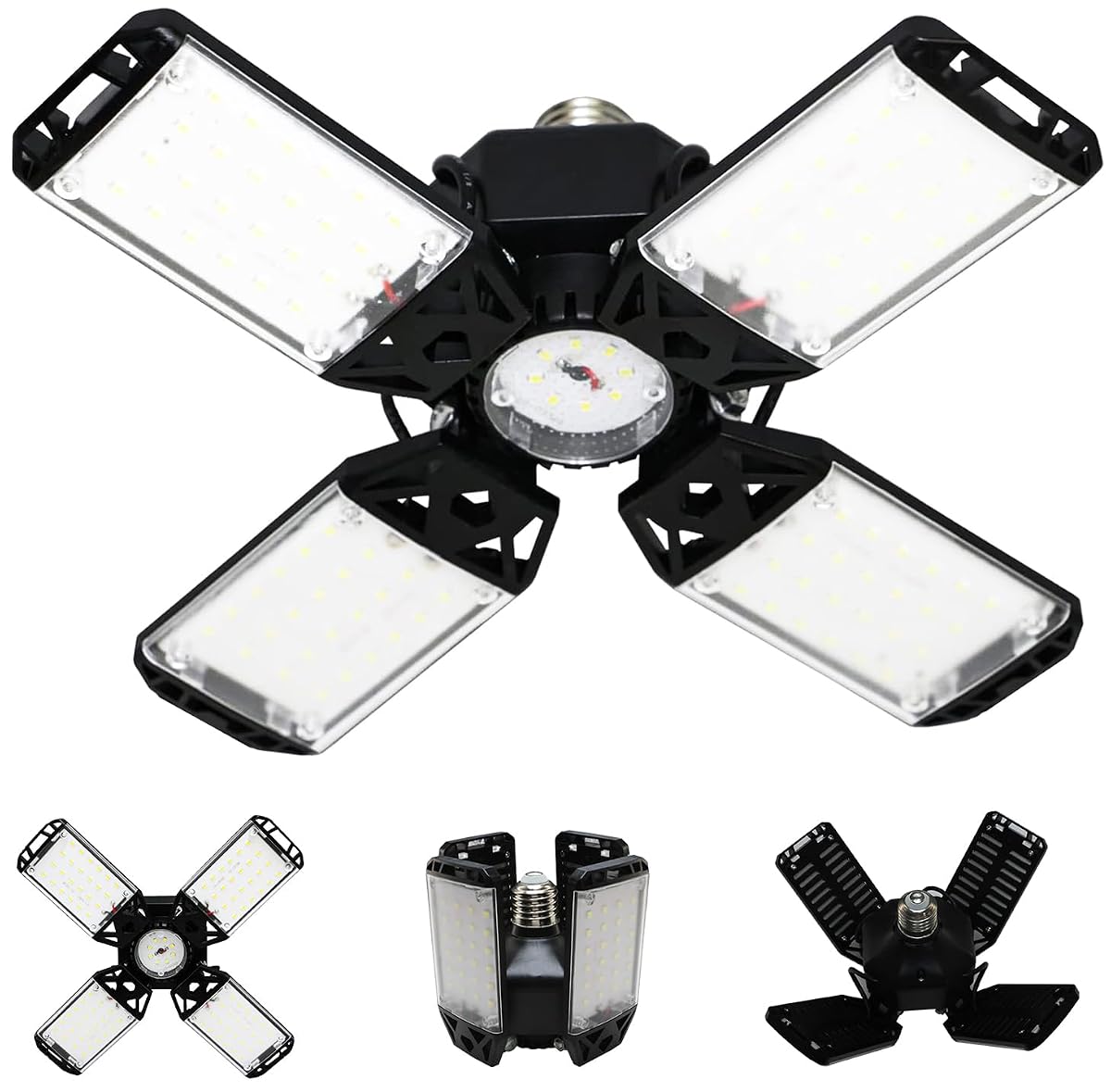 Meiqils 150W LED Garage Light - 15000 Lumen, 4+1 Adjustable Panels, Daylight,