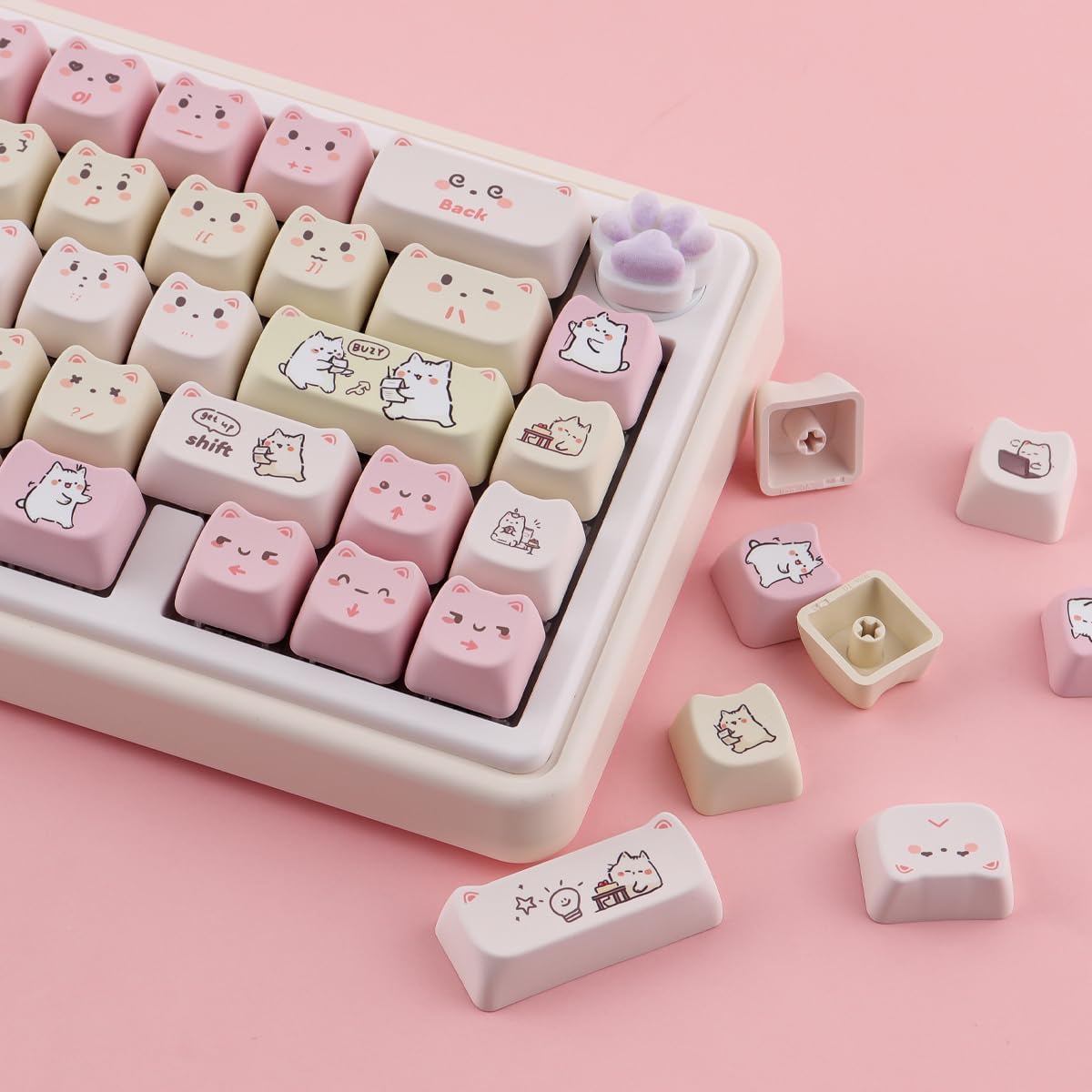 PBT Keycaps 145 Keys Cute Keycap Dye-Sublimation Lazy Cat Keycaps Mao Profile Custom Keycap for Cherry Gateron MX Swithes Mechanical Gaming Keyboards