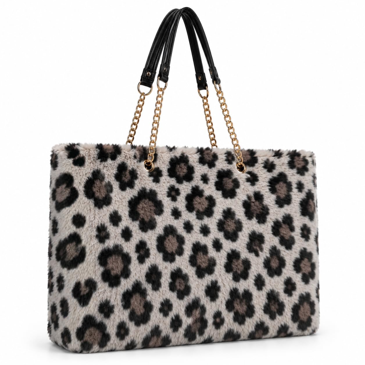 forevercarry Women’s Faux Fur Leopard Print Tote Bag | Large Shoulder Handbag with Chain Strap | Soft Plush Fashion Carry Bag-picture-44
