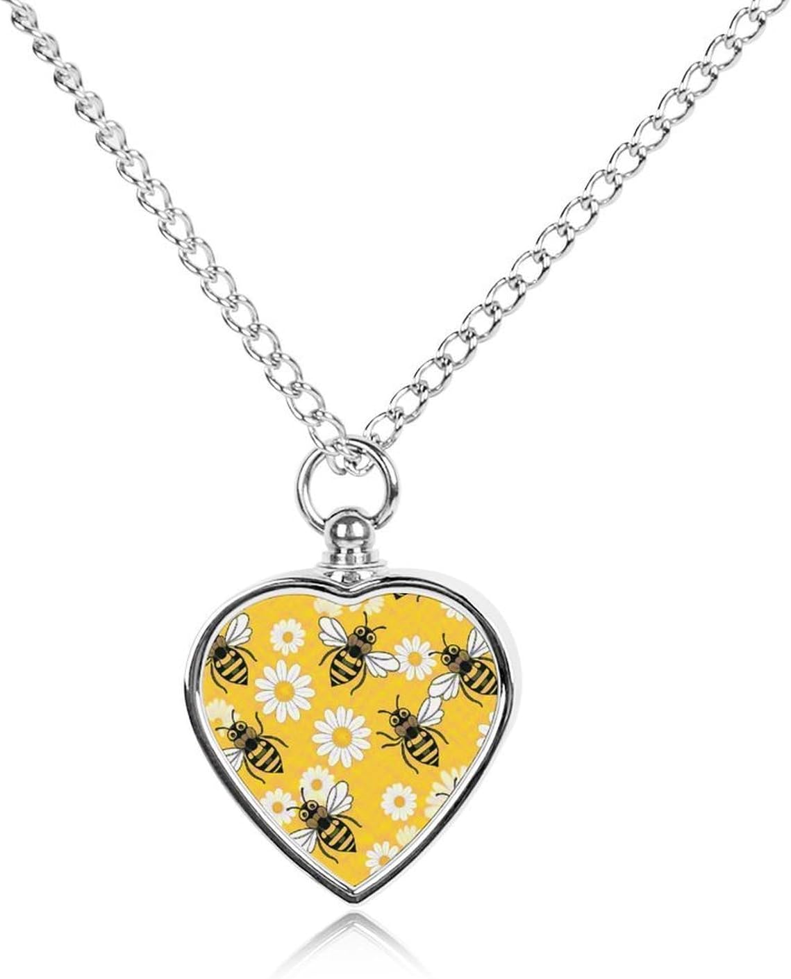 Beess Daisy Pattern Cremation Heart Pet Ashes Necklace