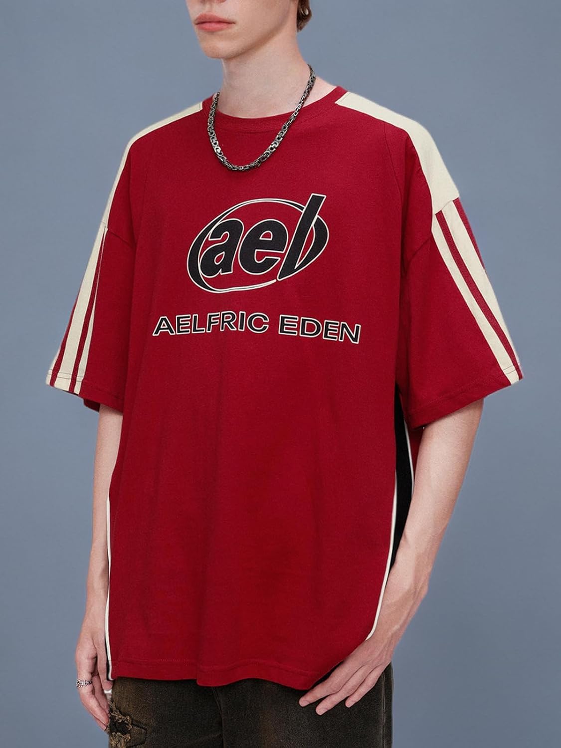 Aelfric Eden Oversized Graphic Tees Men Contrast Color Speedway Racing Tee Unisex Streetwear Tshirt Patchwork Polo Tee - Image 7