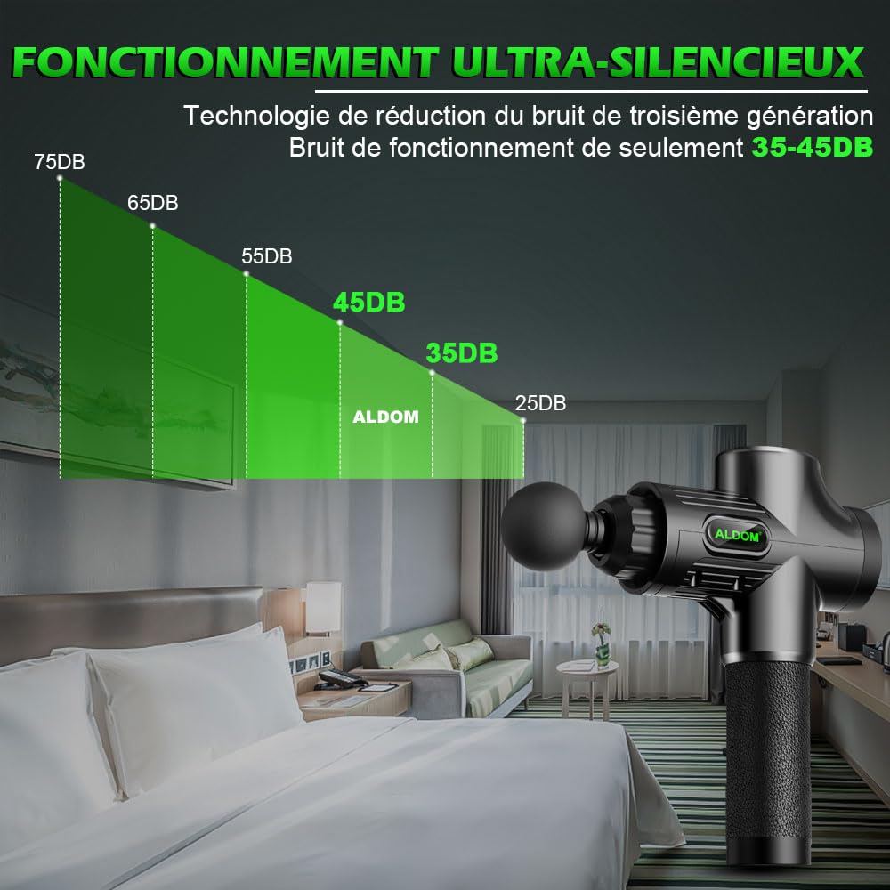 Pistolet de Massage Musculaire ALDOM Appareil de Masseur de Muscle Profond Avec 30 Niveaux Réglables 8 Têtes de Massage et l'Écran LCD Soulager Douleurs et Raideurs