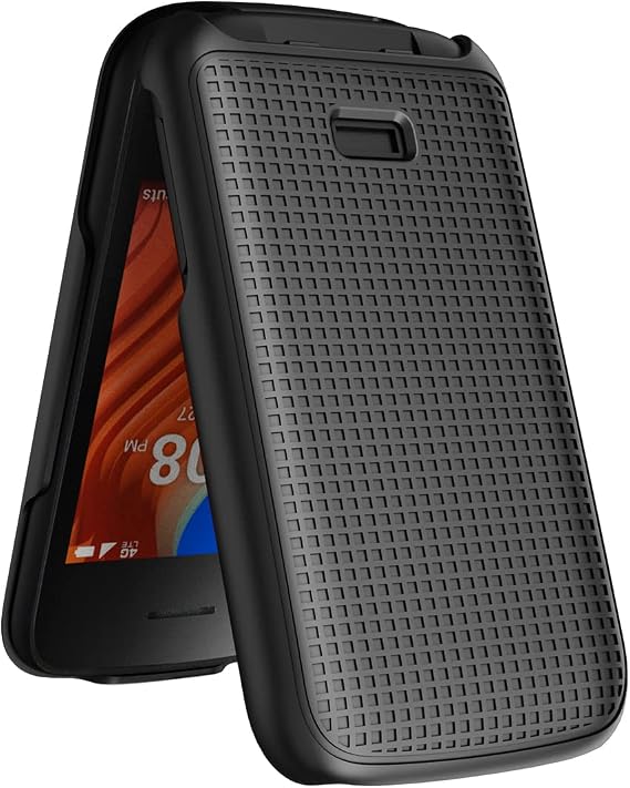 Nakedcellphone Case for Alcatel TCL Flip 2 Phone (2022), [Grid Texture] Slim Hard Shell Protector Cover for T408DL / TFALT408DCP - Black