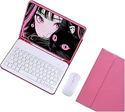 Capa Tablet + Teclado Removível + Mouse Para Samsung S6 Lite 10.4 Polegadas P613/P619/P610/P615 (Begônia Vermelho, Teclado comum)