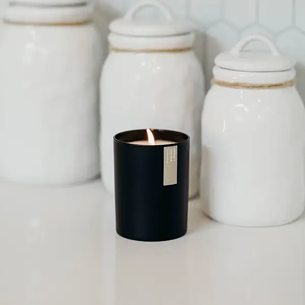 Calyan Wax Co. Smoke & Leather Scented Candle - 75 Hour Burn - Luxury Clean Soy Wax Candles - Long Lasting Black Tumbler Jar Candle for Home - 10.2oz 7